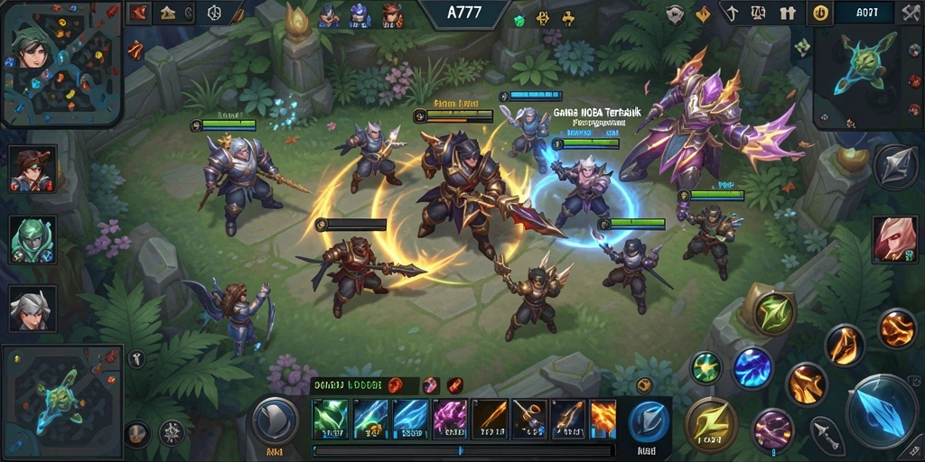 Screenshot menampilkan aksi seru dari gameplay MOBA A7777.