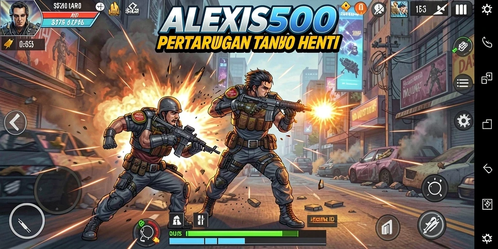 Tampilan gameplay ALEXIS500 dengan aksi pertarungan yang seru.