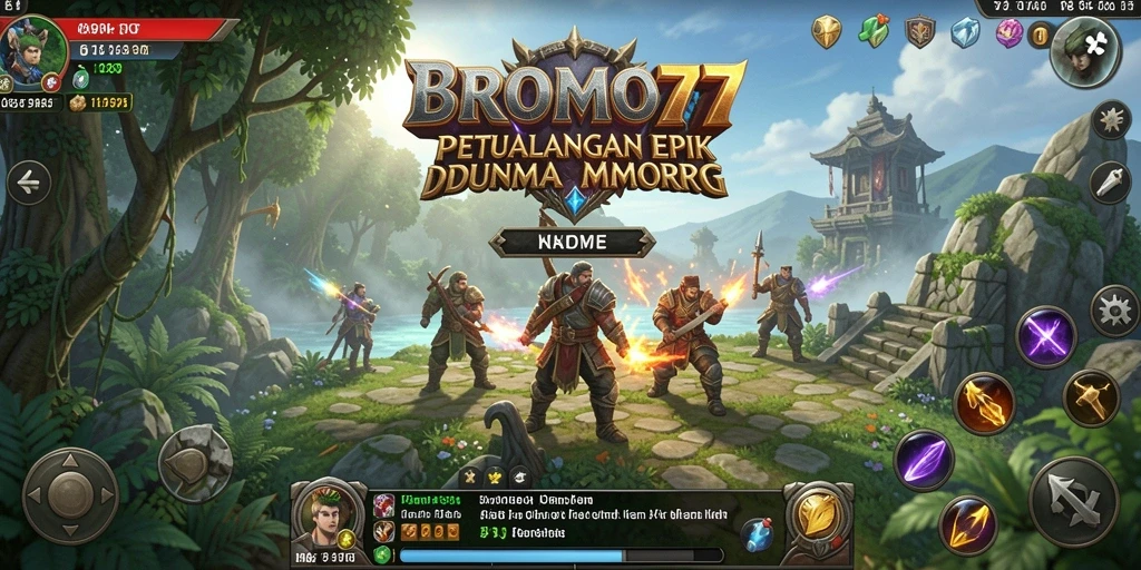 Screenshot menampilkan aksi seru dalam BROMO77 dengan pemain bertarung di dunia fantasi.