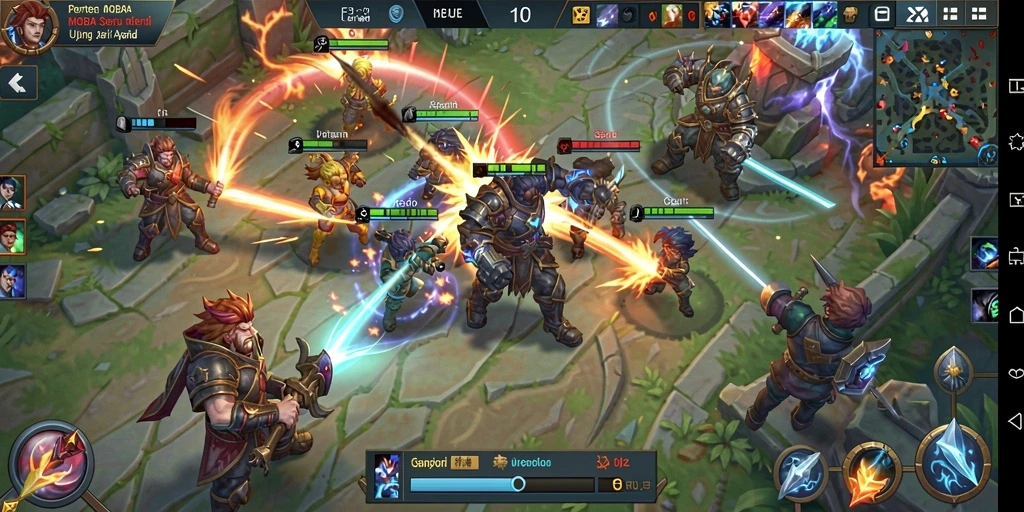 Tangkapan layar menunjukkan aksi intens dalam permainan MOBA F32.