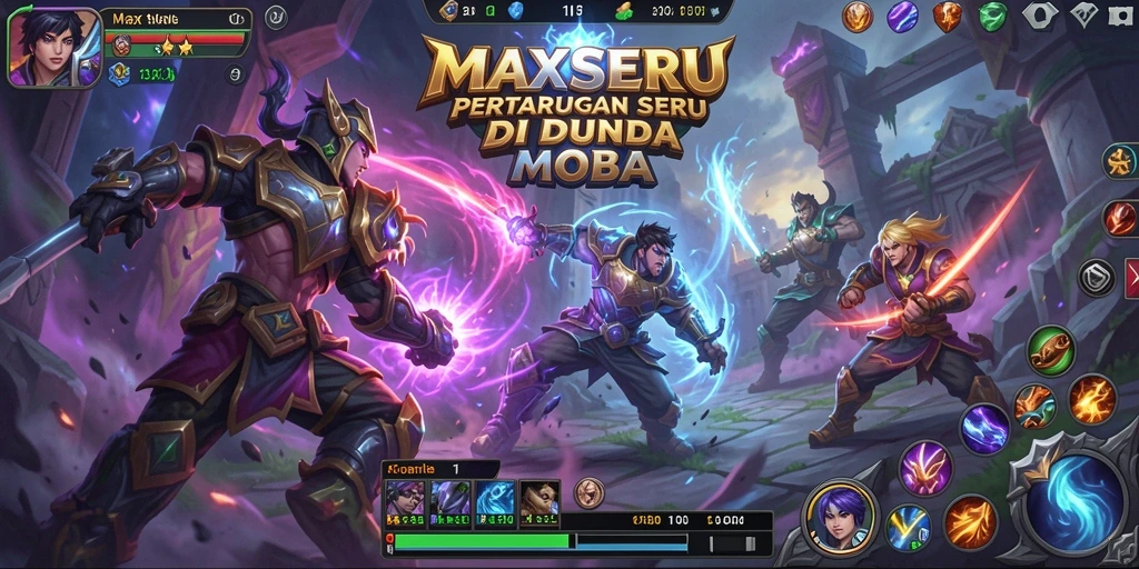 Tangkapan layar gameplay MAXSERU menampilkan aksi seru di arena perang.