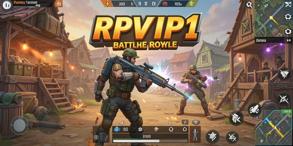 Tampilan utama gameplay RPVIP1 dengan aksi Battle Royale yang mendebarkan.